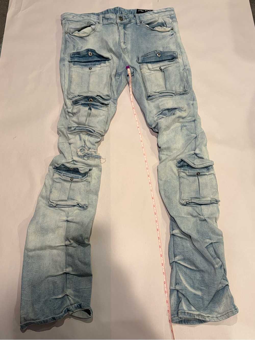 SmokeRise brand - Men's Light Blue Denim Jeans with Multiple Utility Pockets